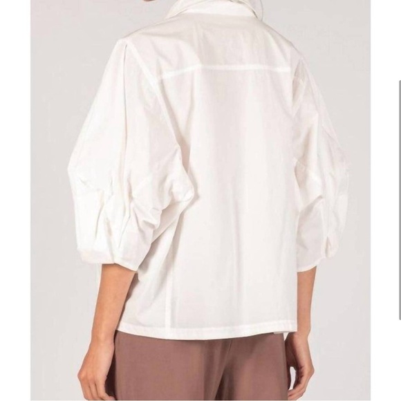 P Cill Poplin Button Up Blouse 3/4 Poof Balloon Sleeves White Large Elegant Work - Picture 4 of 12